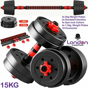 SET 2 MANUBRI E DISCHI KIT PALESTRA 15 KG PESI BILANCIERE FITNESS 7,5KG MANUBRIO - Foto 1 di 5
