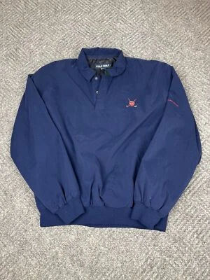 复古 Polo 高尔夫 Ralph Lauren 套衫男式大号蓝色 25 美分卡扣成人 — 第 1/4 张图片