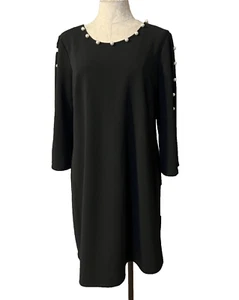 MSK Shift Dress XLP Pearl Trim Sleeves Stretch Career Church Party Cruise NWT - Picture 1 of 7