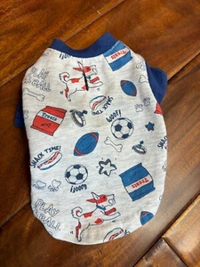Puppy Dog Blue Gray Red Shirt Sports & Snacks Size XXS - Picture 1 of 5