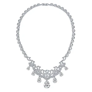 Vintage Women Art Deco Collar Necklace with CZ Sapphire CZ Ruby CZ Emerald - Picture 1 of 17