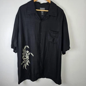 Camisa Crazy Horse Para Hombres XL Negra Rayón Batik Elementos Floral Abotonada Campamento Top - Imagen 1 de 7
