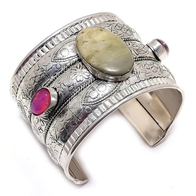 Bracciale in argento sterling 925 con pietra preziosa opale diaspro oceano re... - Immagine 1 di 4