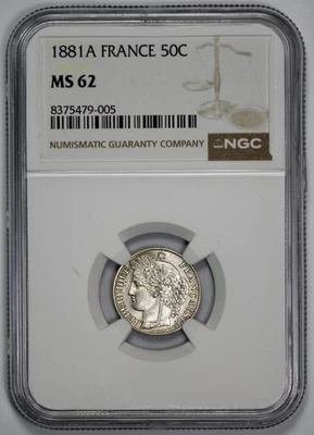 1881-A France 50 Centimes NGC MS 62 - Image 1 of 4