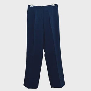 Pantaloni donna Liz Baker taglia 8P Petite pieghettati vita alta pantaloni blu navy 30" x 29" - Foto 1 di 10