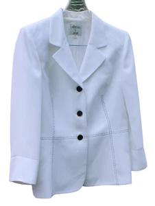 Collections for Le Suit White Blazer Navy Blue Stitching Sz 10P NWT - Picture 1 of 4