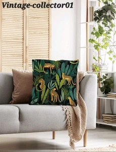Leopards Jungle Scene Leafy Green CUSHION COVER 45cm X 45 Tropical Room Decor BN - Picture 1 of 5