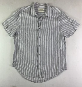 Madewell Linen Shirt Striped Button Up Short Sleeve Perfect Fit Mens XL Gray - Picture 1 of 6