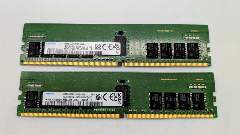 Lote de 2 Memorias de Servidor Samsung M393A2K43EB3-CWE 16GB PC4-25600 DDR4-3200AA 2Rx8 Foto 1 de 1