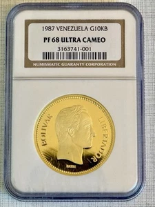 Venezuela 1987 10,000 Bolivares Gold NGC PF68 ULTRA CAMEO Sku# 3125 - Picture 1 of 2