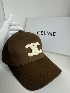 Celine Triomphe Cotton Baseball Cap Brown Adjustable Size M with Box - Picture 1 of 12
