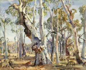 Hans Heysen Canvas Print "White River Gums SA" Framed & Ready to Hang - Foto 1 di 1