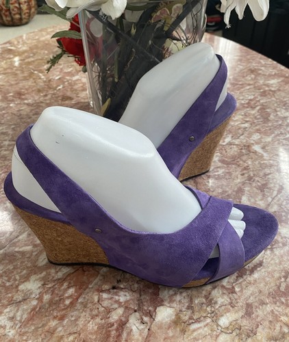 Sandali con plateau Ugg Hazel in pelle scamosciata viola donna zeppa sughero taglia 9