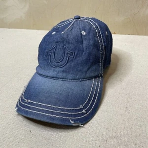 True Religion Mütze Herren Einheitsgröße blau Logo Denim Baumwolle Strapback Baseballkappe - Bild 1 von 12