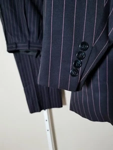 Traje Chaqueta Pantalones A Medida 48L Holland & Sherry Azul Marino Púrpura Rayas 2 Piezas W44 - Imagen 1 de 8