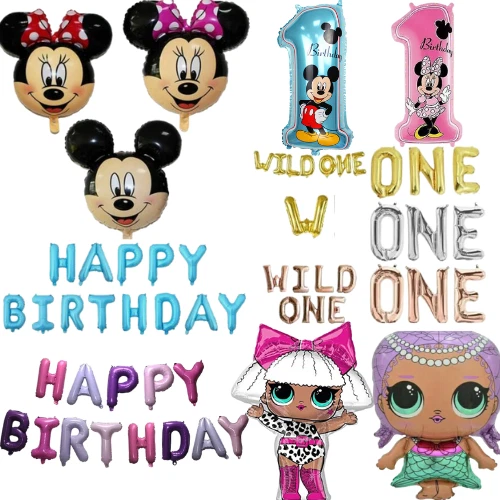 INFLATE DECORATE LTD 25" Mickey Minnie Mouse Foil Balloons Kids One Happy Birthday LOL Dolls Balloon