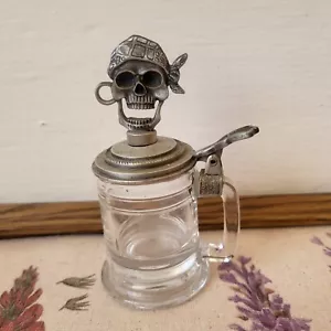 RARE Vintage Treasure Island Las Vegas shot glass with pewter lid Skull Stein - Picture 1 of 7