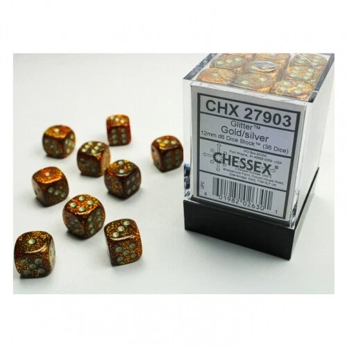 Dice - 12Mm - Glitter Gold/Silver (Dice Set 36 X W6) - Image 1 of 1