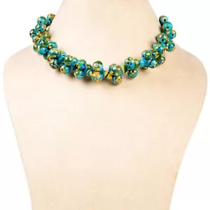 Handmade Jewellery Beaded Choker Necklace Turquoise Yellow Green Ceramic Fair Tr - Picture 1 of 2