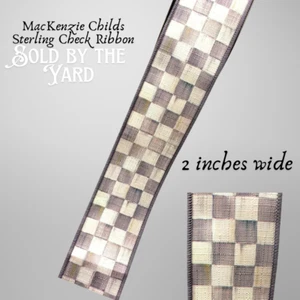 MacKenzie Childs Gray Silver Sterling Check Ribbon 2" wide Sold by the Yard - Picture 1 of 3