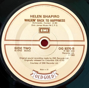 Helen Shapiro Walkin Back To Happiness 7"UK RI '83 Old Gold You Don't Know VINYL - Picture 1 of 6
