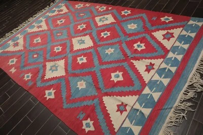 6'9" x 10'3" Vintage Hand Woven SouthwesternTurkish Kilim Oriental Area Rug Rose - Image 1 of 4