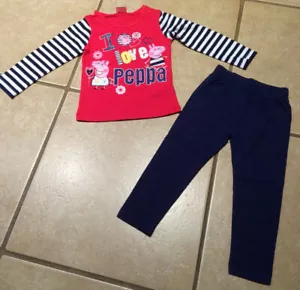 NWT Love Peppa Pig & George Striped L/S Red Top Navy Leggings Outfit Size 18/24M - Picture 1 of 4
