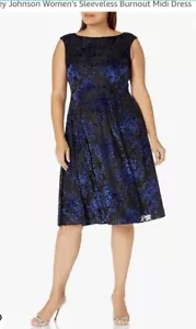 Betsy Johnson Women's Sleeveless Burnout Midi Blue & Black Dress Sz. 10 - Picture 1 of 9
