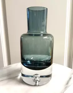 Krosno VASE Bedside / Bar Carafe BLUE GRAY Smoky HAND BLOWN Art Glass POLAND - Picture 1 of 10