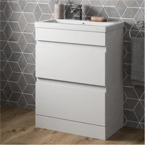 Mueble tocador de baño 600 mm lavabo almacenamiento 2 cajones blanco brillante - Imagen 1 de 13