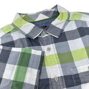 Camisa grande The North Face manga corta azul lima a cuadros mezcla de algodón con botones - Imagen 1 de 11