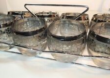 Dorothy Thorpe Roly Poly Silver Rim Grapevine Glasses & Chrome Carrier Mad Men