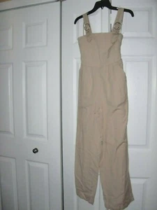 NWOT~JAPNA~BEIGE~COTTON/LINEN~ELASTIC BACK~POCKETS~PLEATED~JUMPSUIT Size XS - Picture 1 of 8
