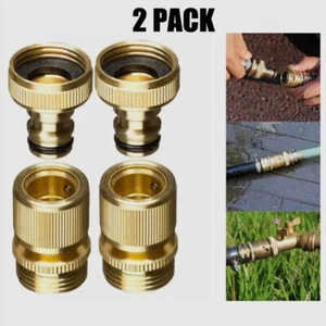 2x Garden Hose Quick Connector Brass 3/4" GHT Thread Water Hose Fitting Adapter - Picture 1 of 12
