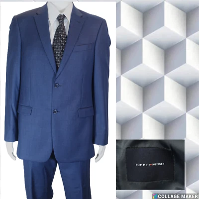 TOMMY HILFIGER ~ ¡COMO NUEVO!!~TRAJE DE CARRERA AZUL LÚPULO LANA PARA HOMBRE 40L PANTALONES FF 38X32.5 Foto 1 de 4