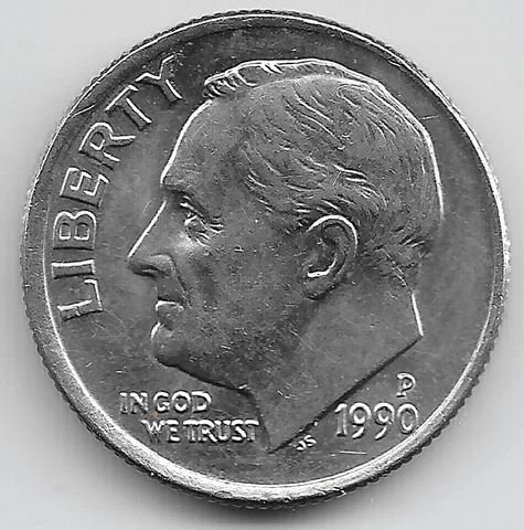 1990 P Roosevelt Dime Error Misaligned Die Obverse MAD Cover