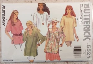 BUTTERICK 5521 CUT Cmplt Pattern VTG 90s Shirt Blouse Tunic Side Slit Loose L XL - Picture 1 of 10