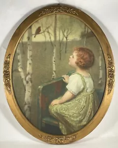 Frühlingslied von Simon Glucklich großer gerahmter ovaler Druck 18 x 22" ca. 20er Jahre - Bild 1 von 9