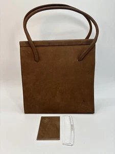 Vintage Lennox Purse Handbag Brown Suede Slender Profile W/ Mirror & Comb - Picture 1 of 22