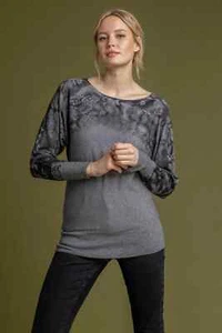 Grey Shadow Floral Border Print Top - SIZE 14 - BNWT - Picture 1 of 1