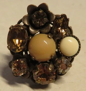 Vintage Mode Ring Statement Strass gemischt groß verstellbar Größe 7 antik - Bild 1 von 11