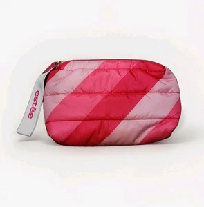 Estee Lauder Pink Cosmetic Makeup Puffer Bag Clutch Recycled Polyester Striped - Picture 1 of 24
