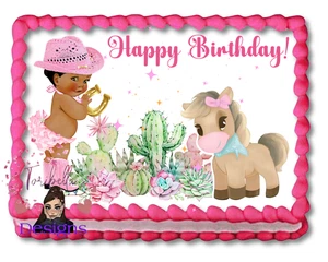 Süßes Baby Cowgirl Essbar Bild Babyparty Geburtstag Party Essbar Tortenaufleger 01 - Bild 1 von 1