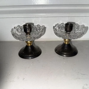 Vintage Candle Holders Made In Italy By Landes Silver plate Crystal - Picture 1 of 7