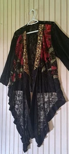 SPENCER ALEXIS Black Red Open Lace Back Cardigan Kimono Burn Out Velvet Bling XL - Picture 1 of 9