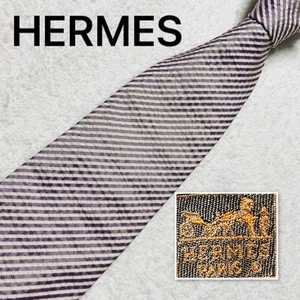 HERMES tie narrow stripe seersucker fabric style 100% silk made in France - Picture 1 of 8