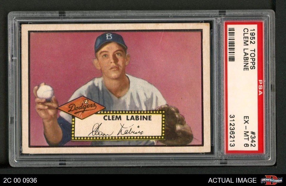 1952 Topps #342 Clem Labine Dodgers RC PSA 6 - EX/MT - Image 1 of 2