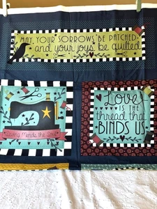 Primitive Stitches Panel  by Little Red Hen Fabrics 24" x WOF- New Old Stock - Picture 1 of 3