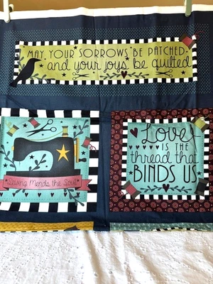 Primitive Stitches Panel  by Little Red Hen Fabrics 24" x WOF- New Old Stock - Image 1 of 3