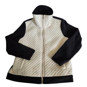 Lauren Ralph Lauren Women's Black White Quilted Fleece Funnel Neck Jacket Size L - Picture 1 of 8